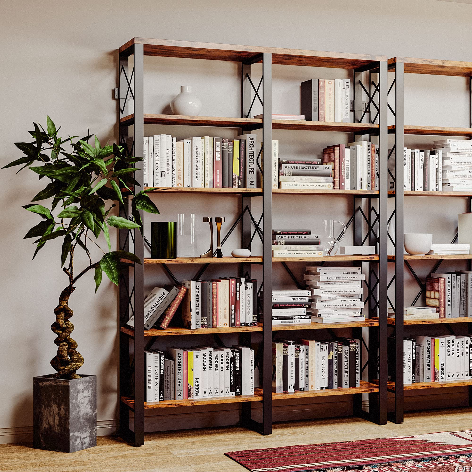 IRONCK Bookshelf Double Wide 6Tier 76" H, Open Large Bookcase