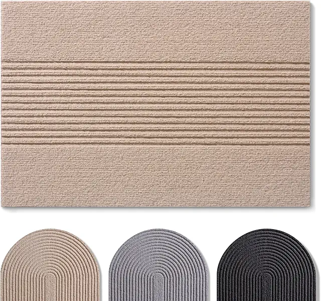 Beige Doormat 40x60 cm - Non-Slip Polyester Indoor/Outdoor Mat with Stripe Pattern