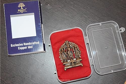 Miniatura 4 de Darbar Murti de cobre puro hecho a mano | Estatua de Rama Sita Lakshman Hanuman | Ram Parivar Murti para bendición del templo del hogar, felicidad,