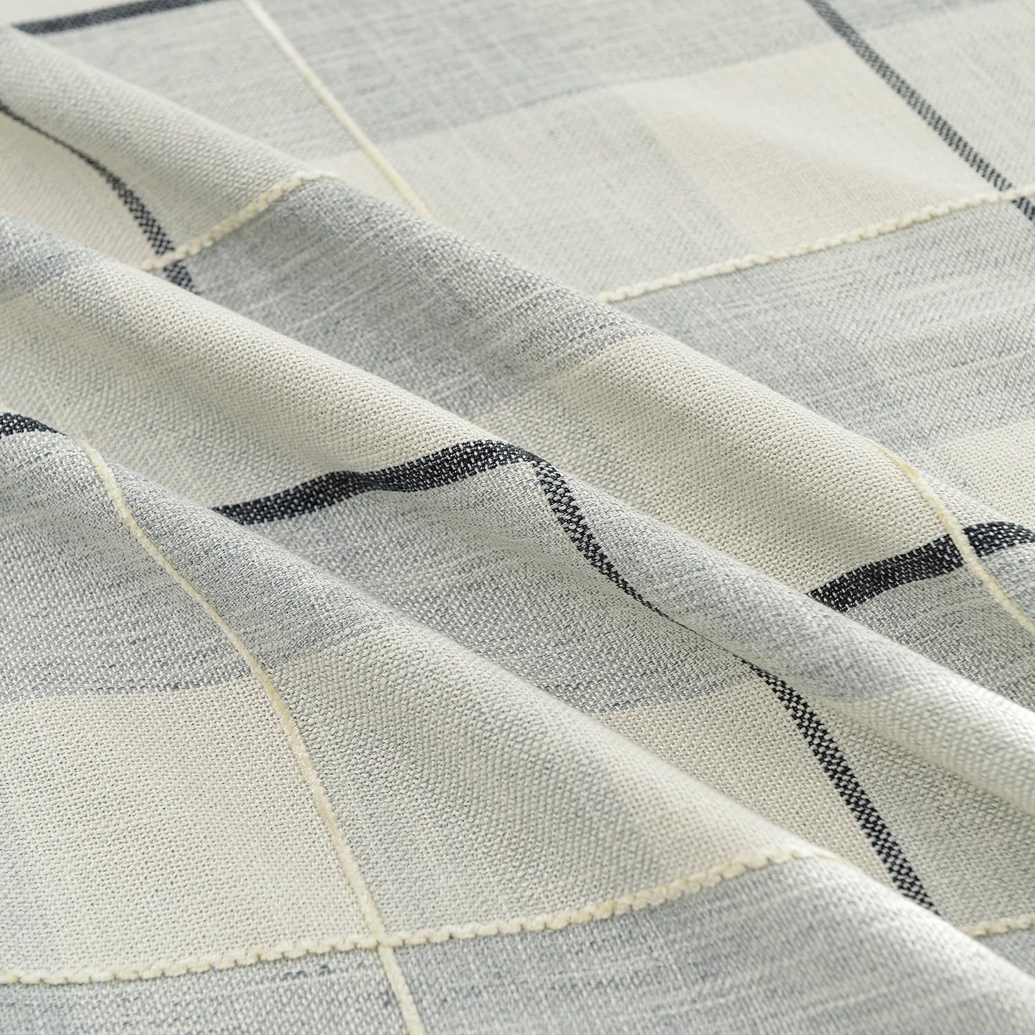 Lattice Embroidery Round Tablecloth with Tassel, Heavy Duty Cotton Linen Fabric Wrinkle Resistant Table Cloth Cover for Kitchen Dining Party Decoration, Round 78 Inch, Gradual Grey