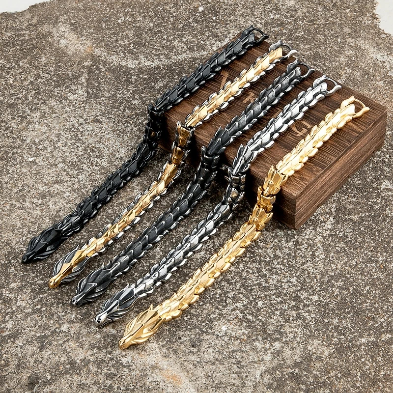 Bueno Pulseras, Pulseras, Joyas, Joyas De Cuero para Hombres Y Mujeres Pulsera De Cadena De Dragón para Hombre Pulsera Street Gothic Hip Hop Biker Pulsera De Cadena De Mano