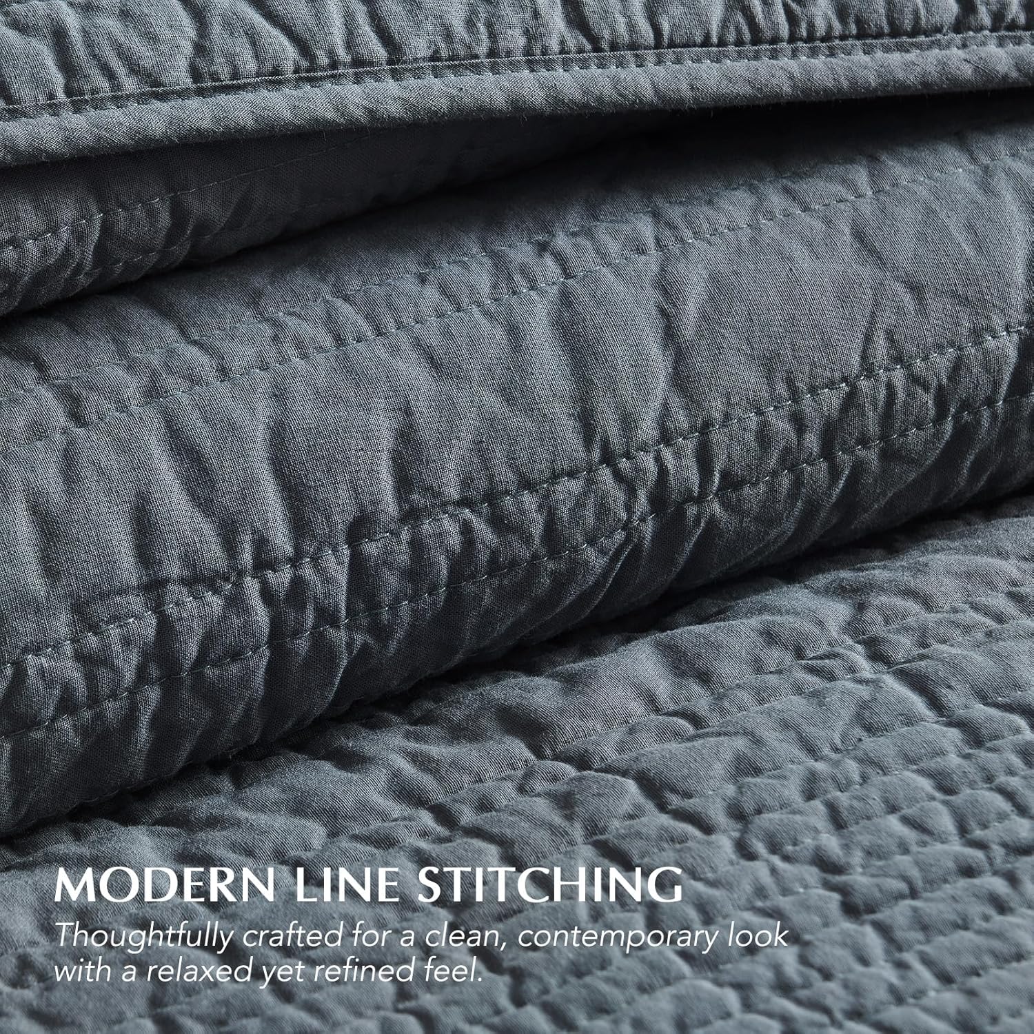 EVERGRACEHOME 100% Cotton Modern Lines Quilt Set Queen Size, Pre-Washed Soft Striped Coverlet Bedspread, 3 Piece Lightweight Bedding Set for All Season, with 2 Pillow Shams, Midnight Blue - Image 4