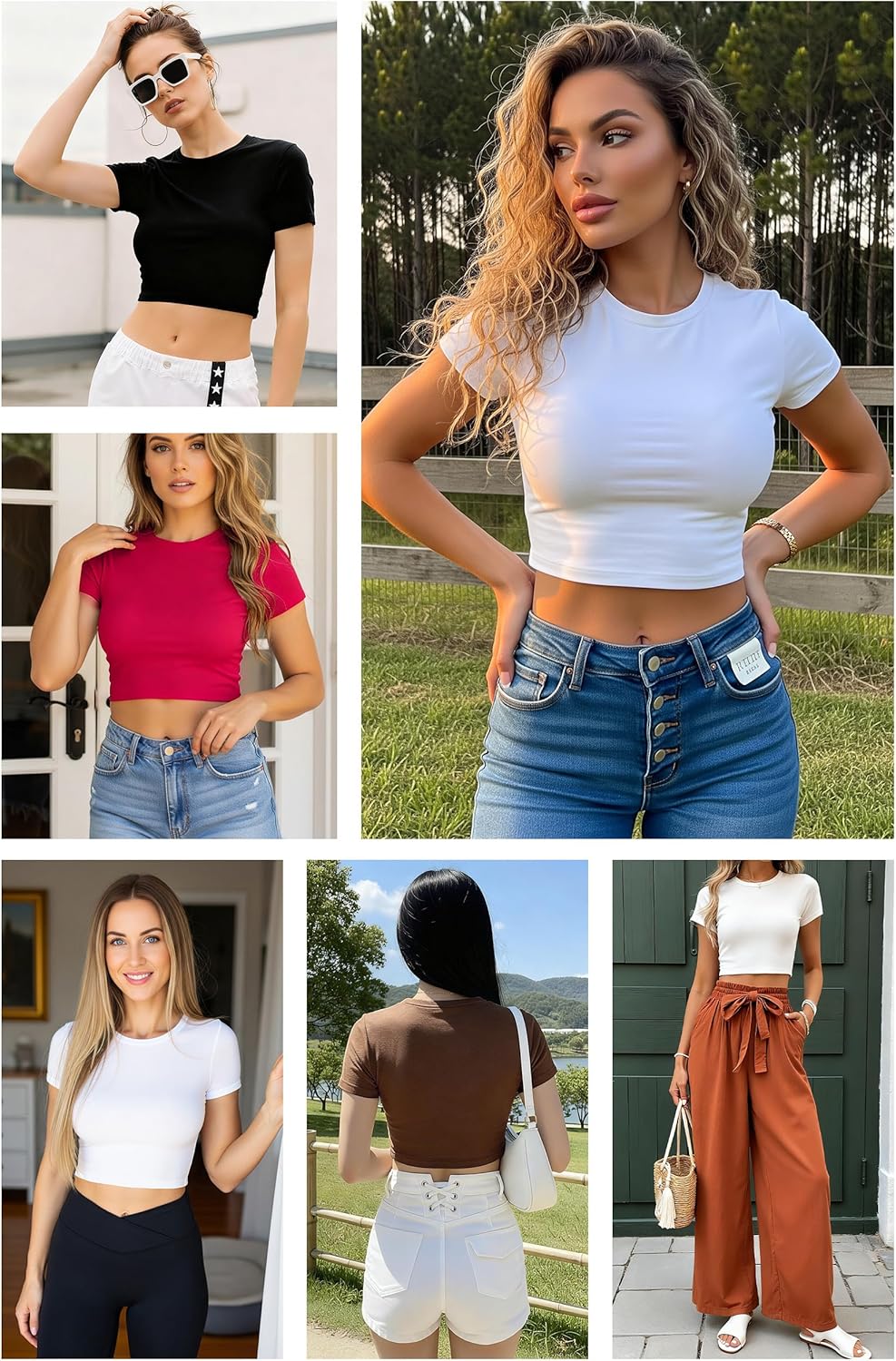 Women's Multi-Pack Short Sleeve Round Neck T-Shirt - Basic Slim Fit Knit Crop Tops - Image 4