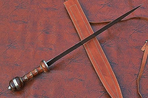 Miniatura 6 de Espada Maximus Gladuis de 29 pulgadas de largo, hoja de doble borde de acero de Damasco forjada a mano de 21 pulgadas, agarre de madera de nogal
