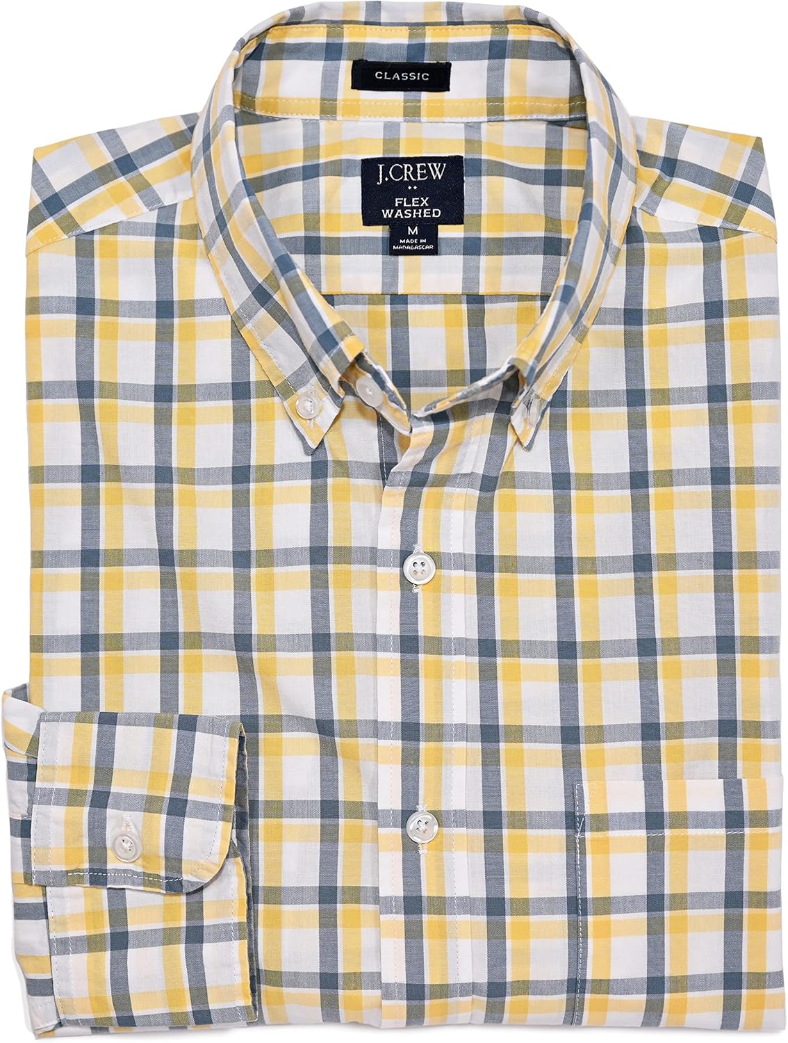 J.Crew Men's Classic Fit Long Sleeve Flex Casual Shirt (XL, White Pale Mustard)