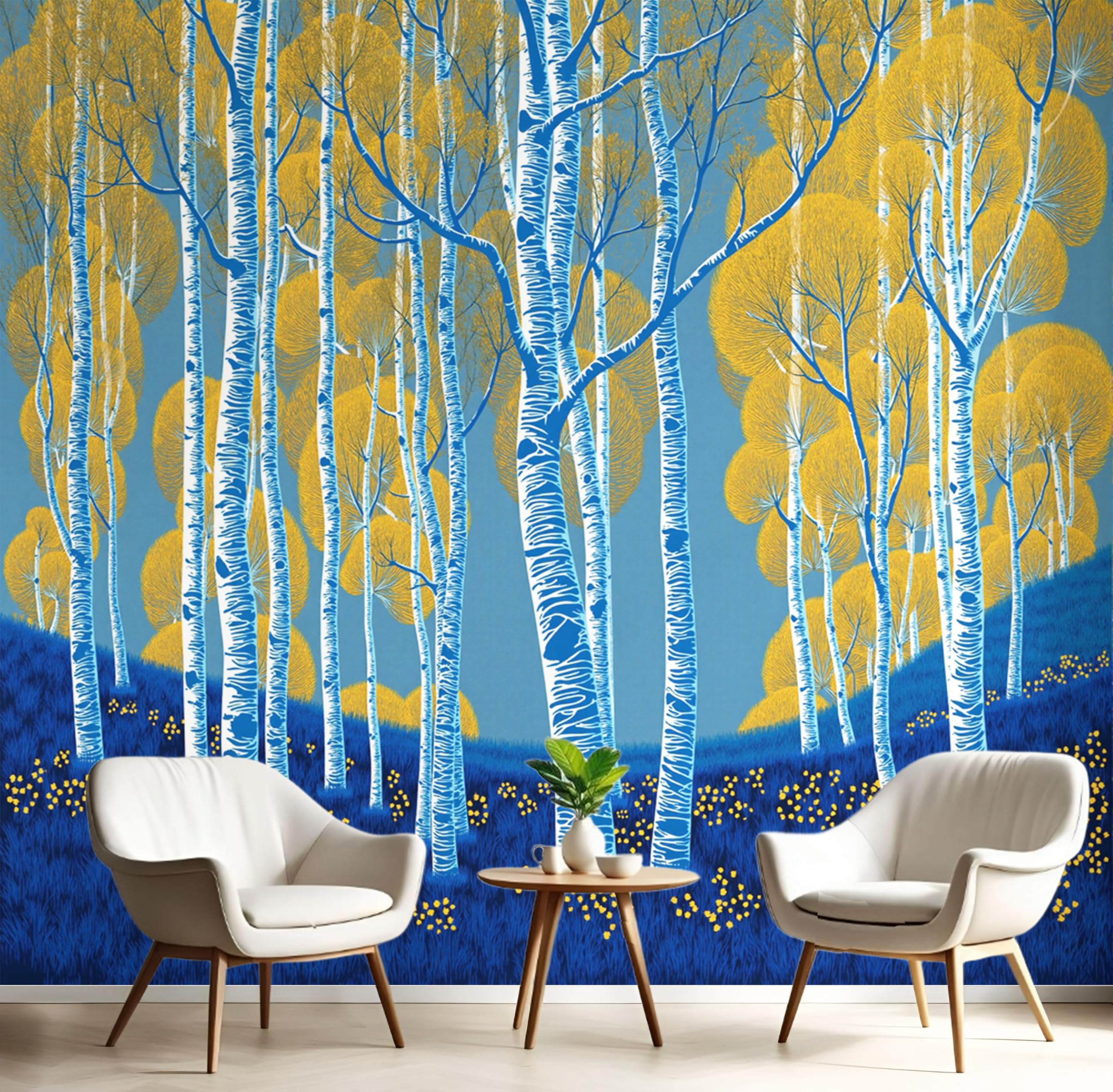 Papier peint panoramique forêt de bouleaux 200x140cm décor mural salon et mur TV
