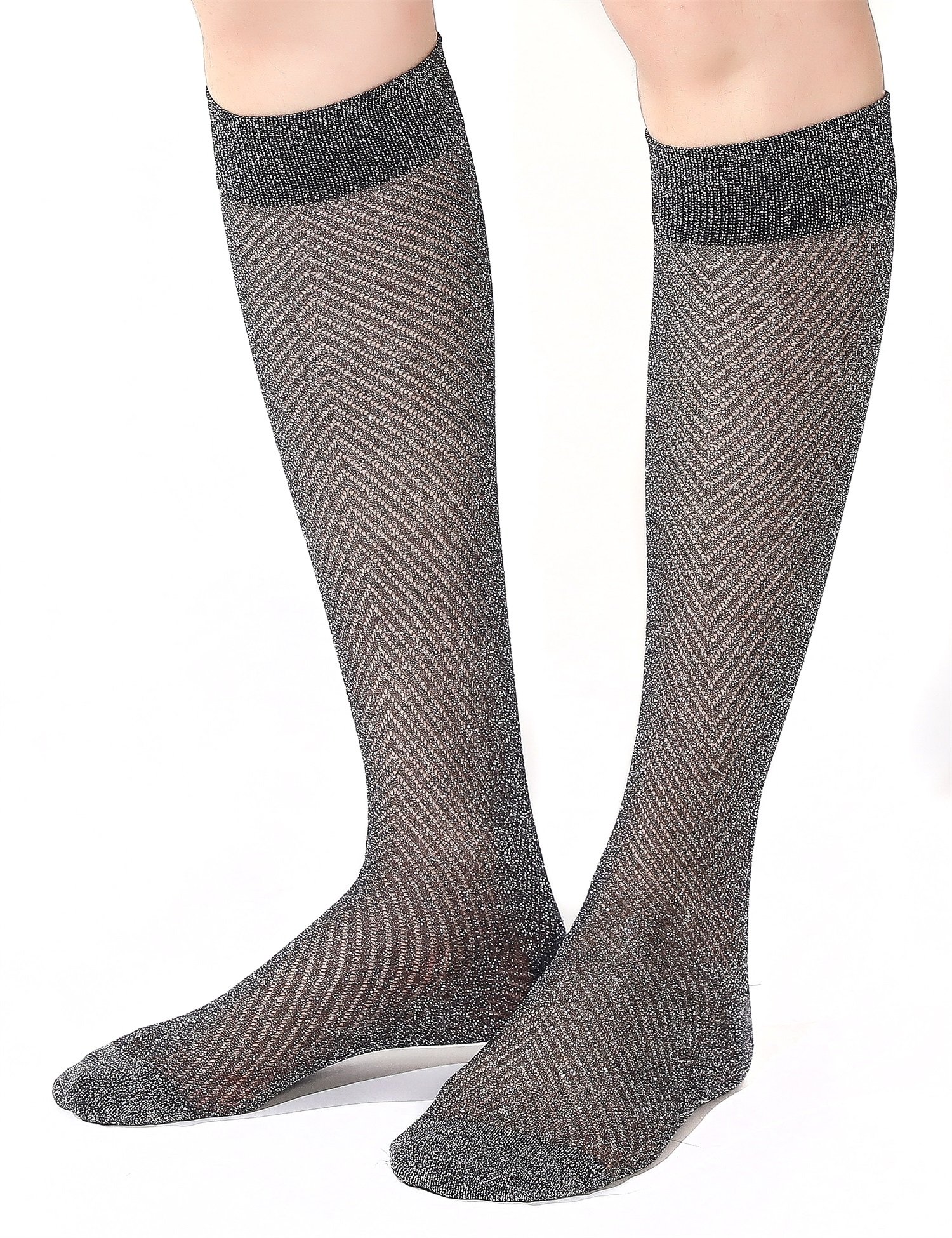 Women's 1-3 Pack Diamond Sparkle Casual Fishnet Knee High Socks