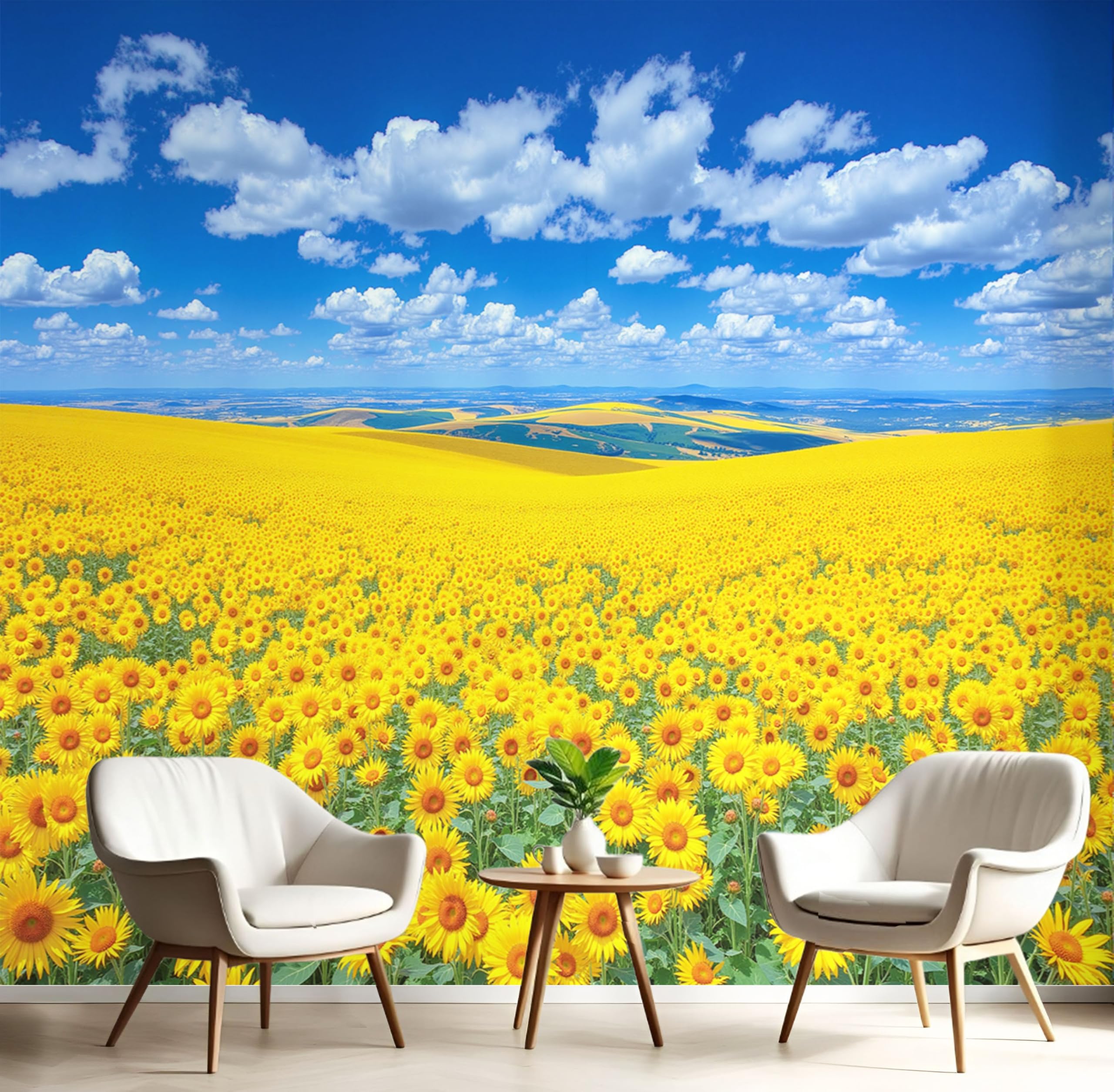 Papier peint panoramique 3D tournesols 300x210 cm pour salon et chambre