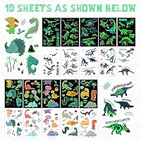 Vista 2 de Zonon 90 piezas de tatuajes temporales de dinosaurio luminoso, tatuajes temporales, calcomanías brillantes de dibujos animados, tatuajes de selva