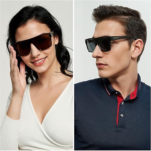 Miniatura 6 de ANDWOOD Gafas de sol polarizadas cuadradas para hombres y mujeres, protección UV, de gran tamaño, parte superior plana, grandes sombras a la moda,