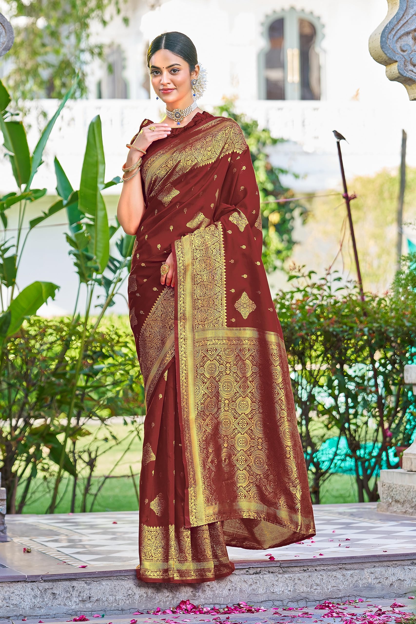 Glory Sarees Womens Banarasi Silk Saree With Blouse Piece (Kalamkari105_Maroon)