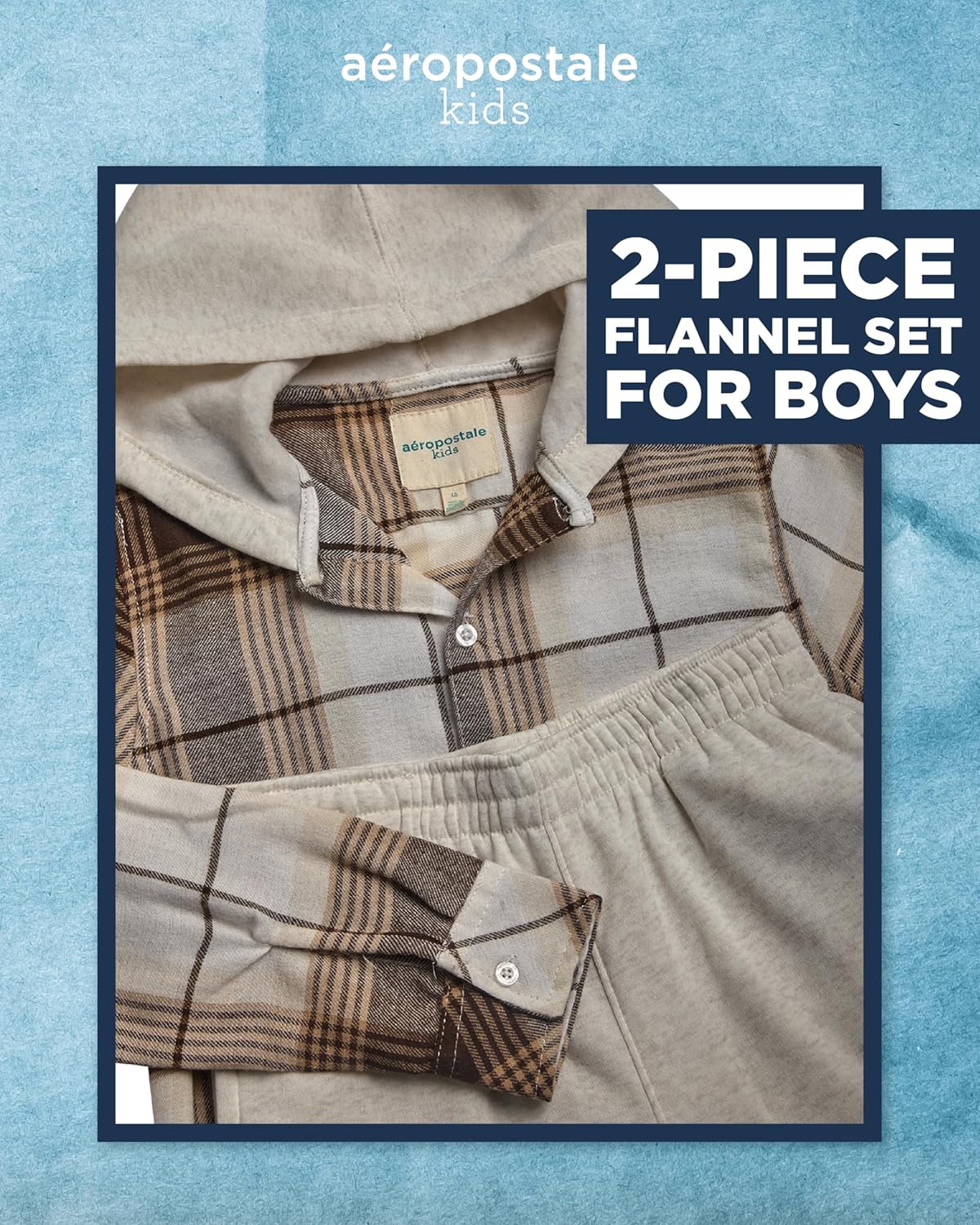 AEROPOSTALE Boys Jogger Pant Set - 2 Piece Flannel Hooded Button Down Shirts and Boys Joggers Sweatpants Clothing Set (8-12) - Image 2