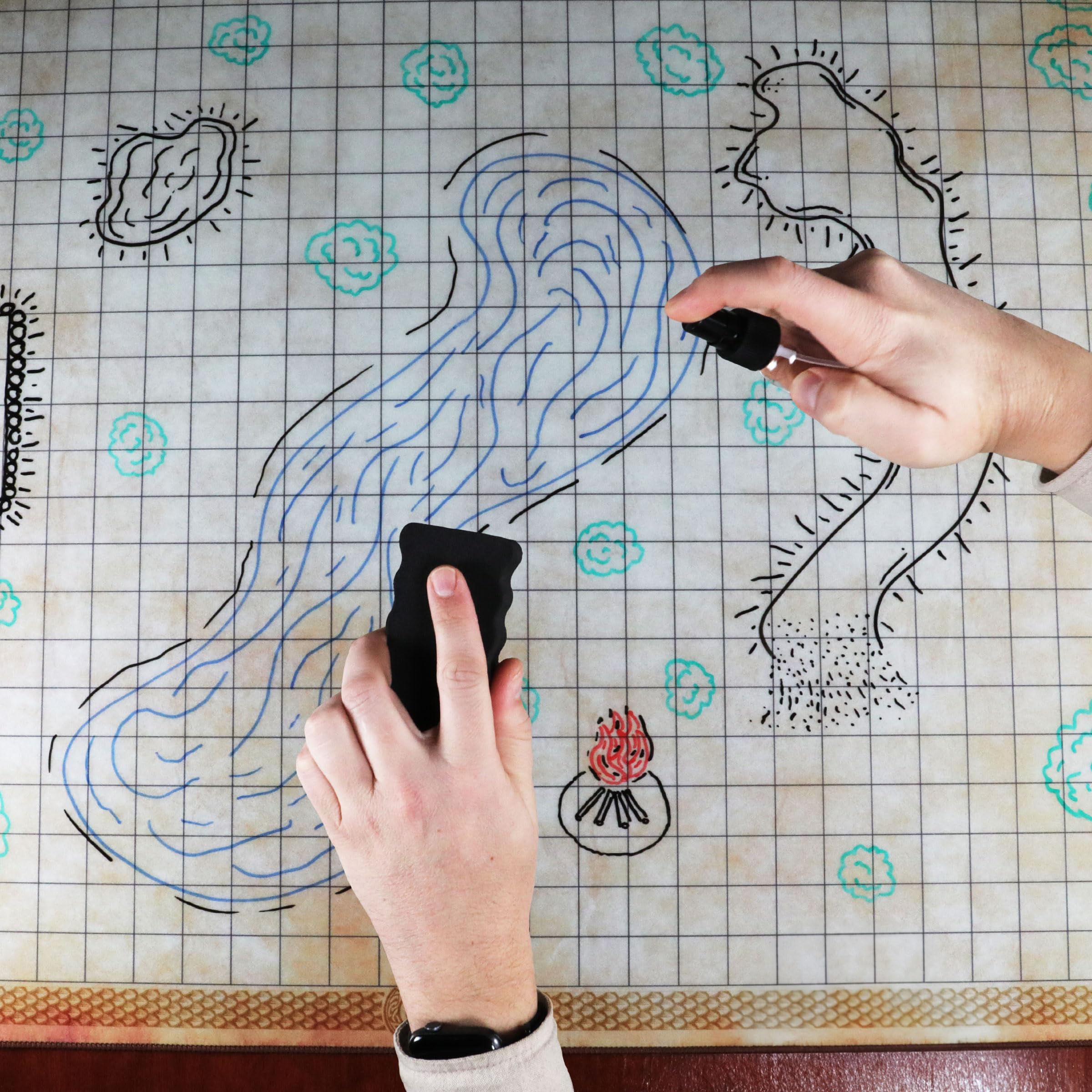 ENHANCE Deluxe RPG Grid Mat - Mapa de DND (61 x 91 cm) con Goma de Primera Calidad, Agarre Antideslizante, Sin Arrugas - Juego de Tapetes de DND de Borrado Húmedo en Seco