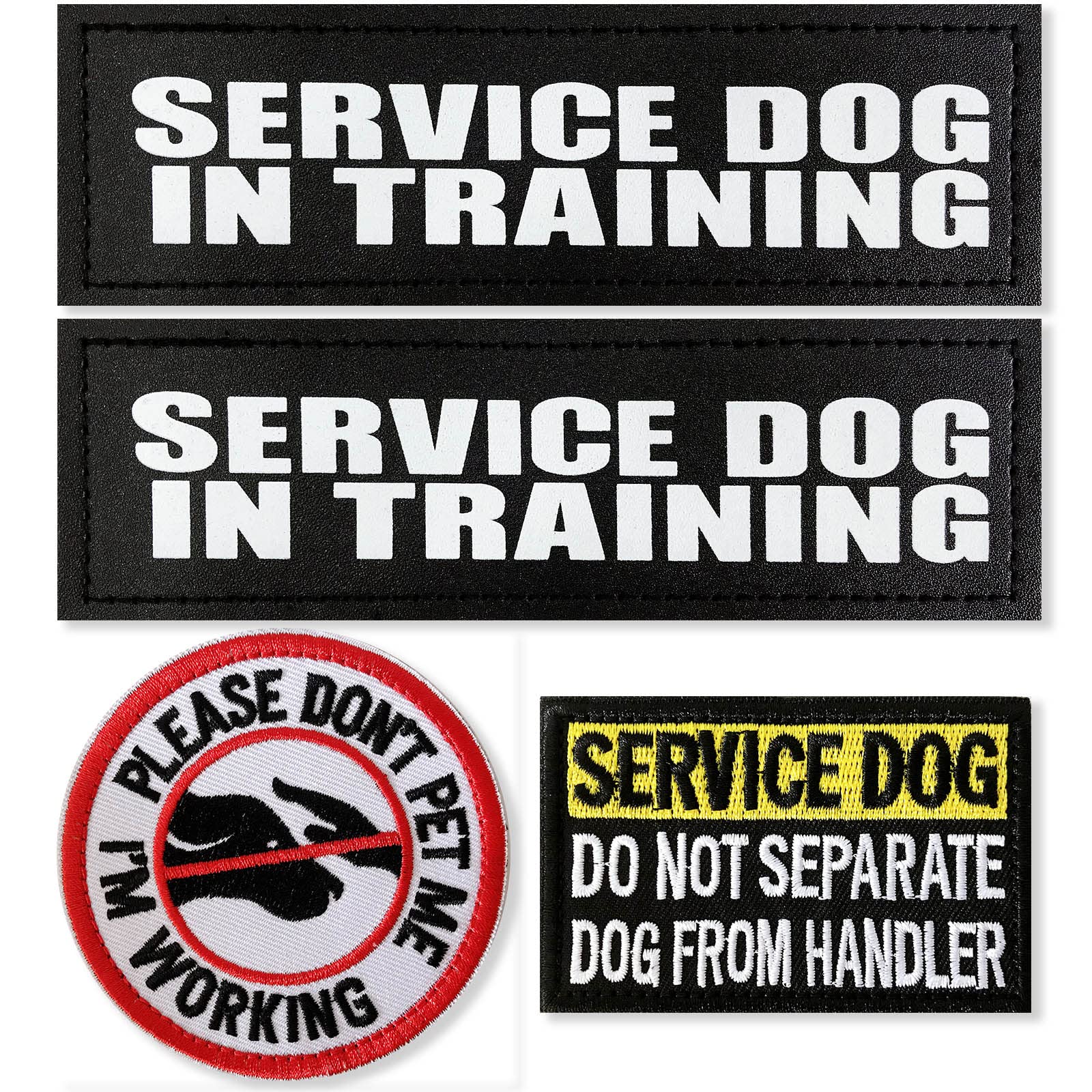 DoThisAllDay 4 Pcs Reflective Dog Patches, Service Dog Vest & Harness, Don’t Pet Me, Working Dog, Black, Utility Style, Removable, Prevents Unwanted Petting — image 1