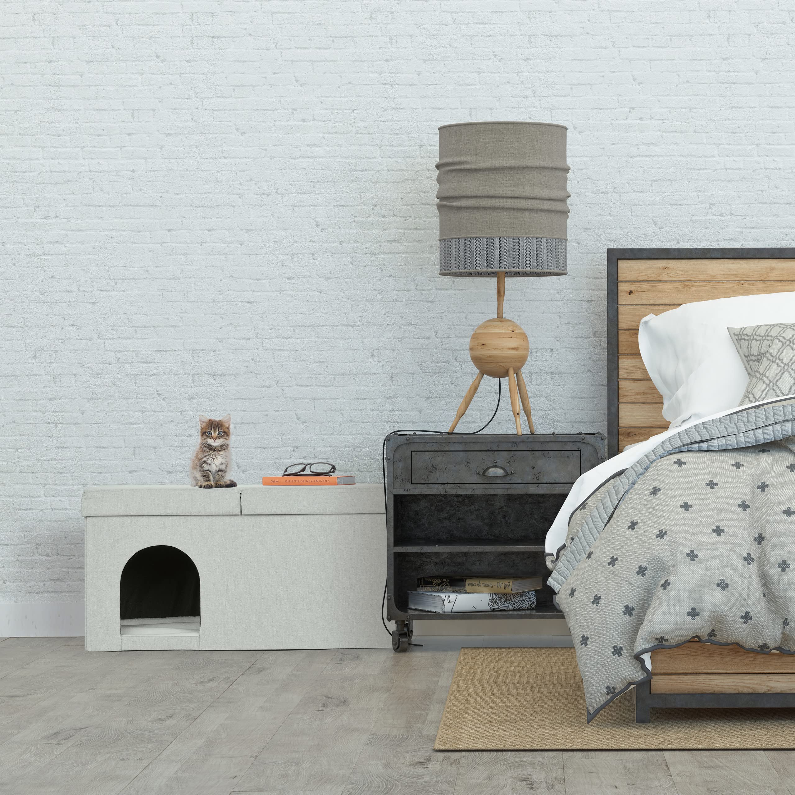 Relaxdays Cassapanca con Cuccia per Gatti, Panca con Tana per Animali Domestici, HLP: 38,5x74,5x37 cm, Interni, Beige