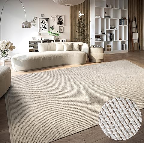 Villeroy & Boch Francois - Alfombra de Lana Natural para salón, Tejida a Mano y respetuosa con el Medio Ambiente, para salón, Dormitorio, Comedor, Pasillo, Cocina, Color Blanco Natural, 120 x 170 cm
