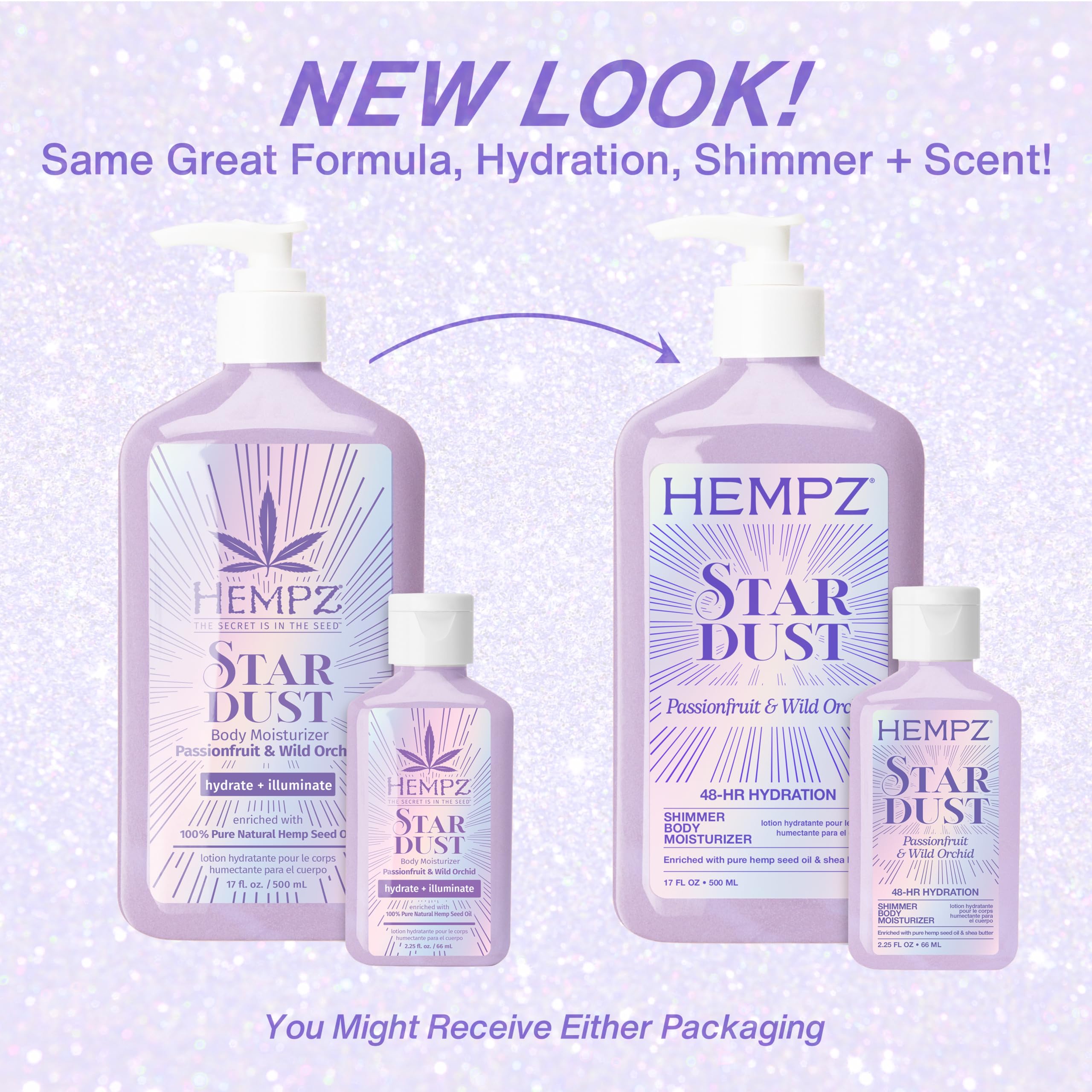Hempz NEW Star Dust Body Lotion, Iridescent Glow Shimmer, Passionfruit and Wild Orchid, Hydrating and Nourishing Moisturizer, 17 oz.