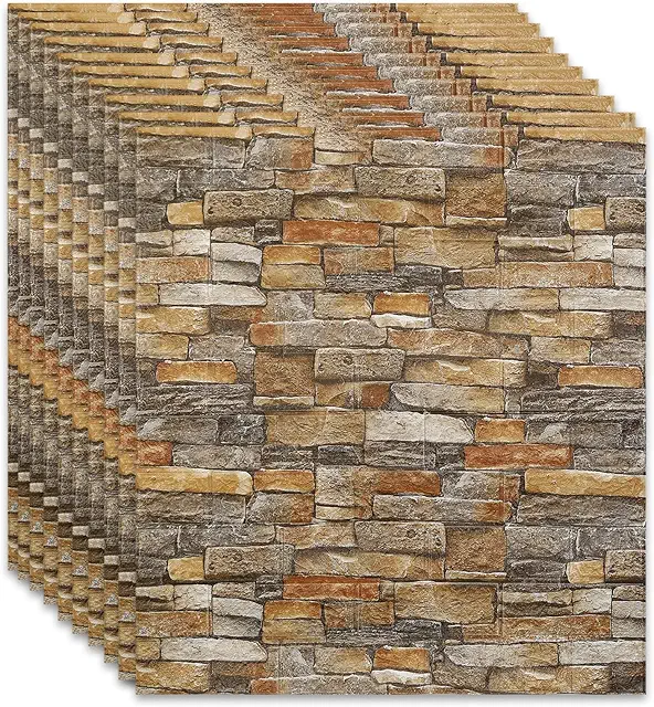 Imagen relacionada con Paneles de pared 3D autoadhesivos, 10 unidades de papel pintado con aspecto de piedra, 77 x 70 cm, papel pintado fotográfico de 4 mm, lámina decorativa para cocina, dormitorio, baño, salón (amarillo)