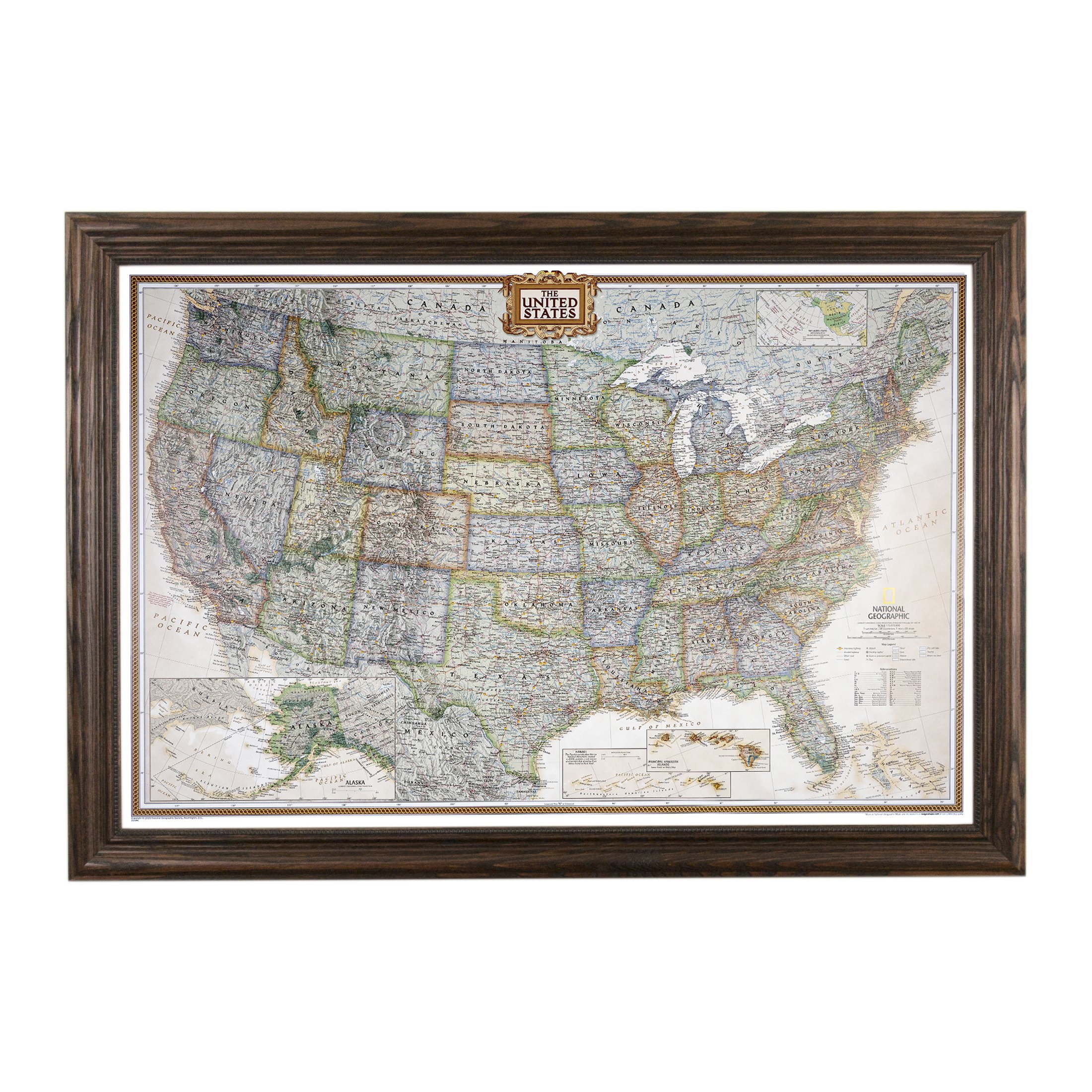- Push Pin Travel Maps - Executive US - Solid Wood Brown Framed Pin Map for Tracking Your Travels - 27.5" x 39.5" - 8 Handcrafted Frame Options - Made in USA - Ideal for Any Traveler