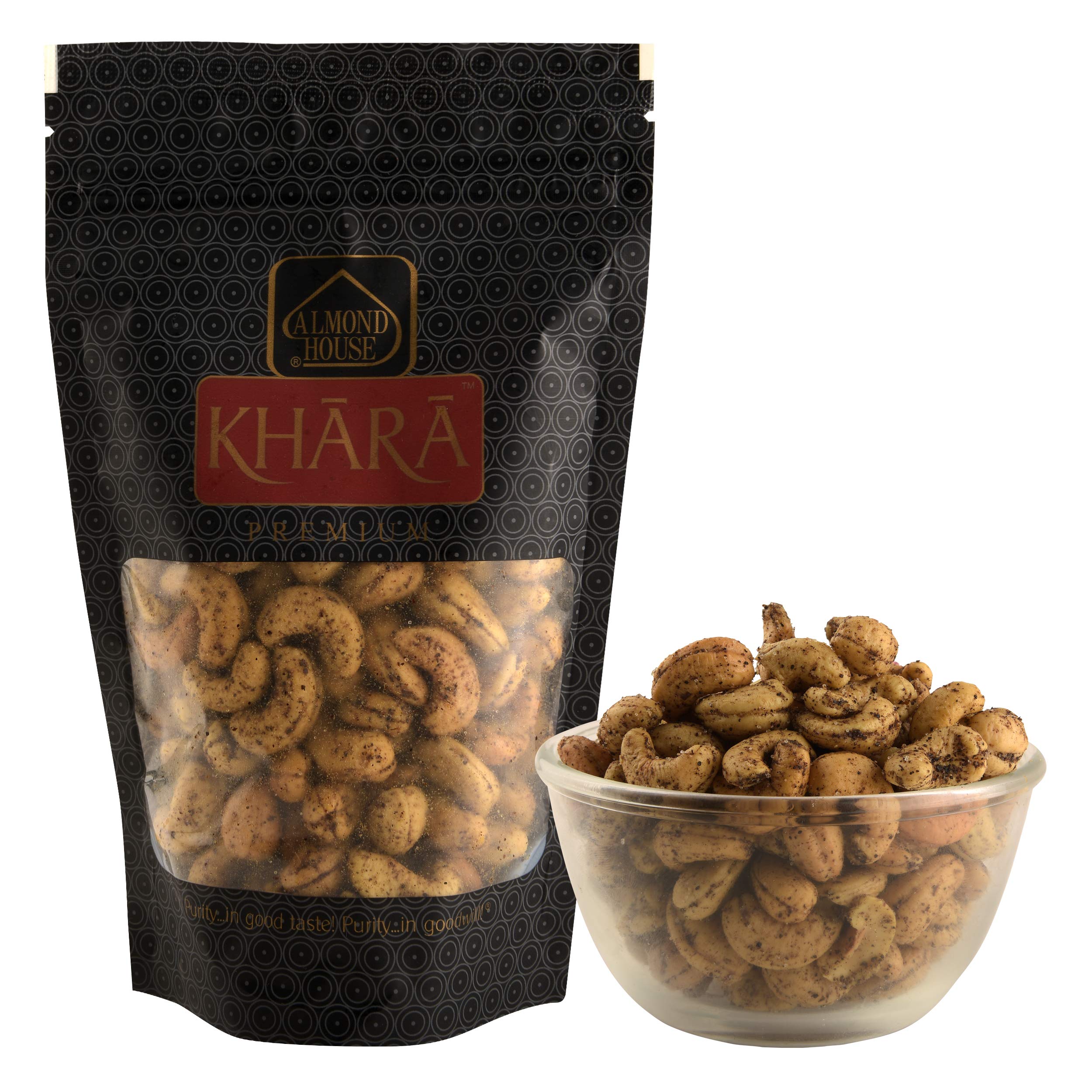 Almond House Khara Pepper Cashew 200g | Roasted Kaju Nuts Snack | Pepper Salt Flavoured Cashews | Crunchy Savoury Namkeen | Indian Dry Fruit Snack | Vegetarian 1