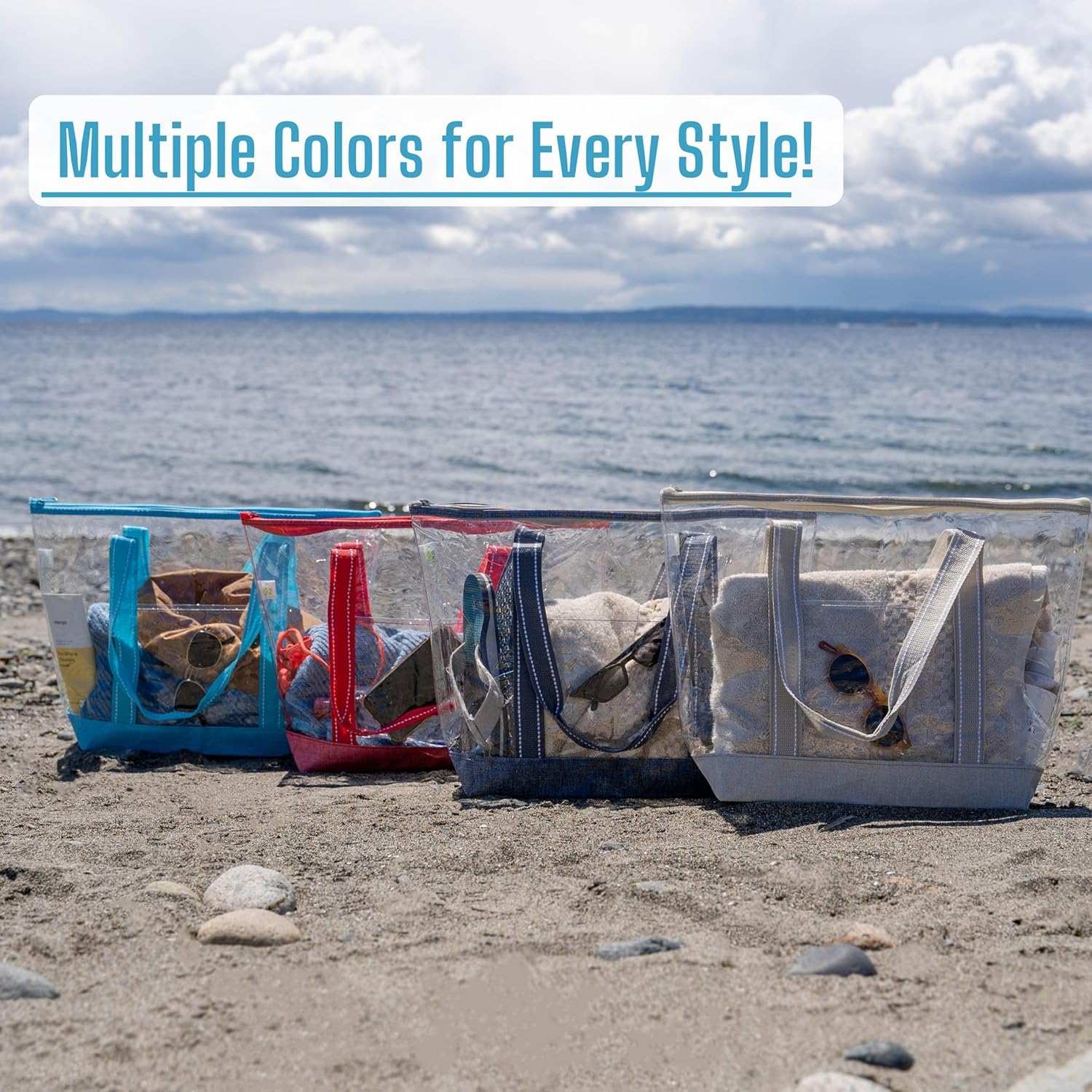 VENO 2 Pack Clear Beach Bag, Large Transparent Large Tote Bags Swim Pool Gym Summer Vacation Essentials for Women Men - Beige - Image 8