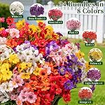 24 Bundles Artificial Flowers for Outdoors/Indoors, Fake Flowers Plants for Indoor Outside Garden Porch Window Box Home Wedding Farmhouse(8 Color)
