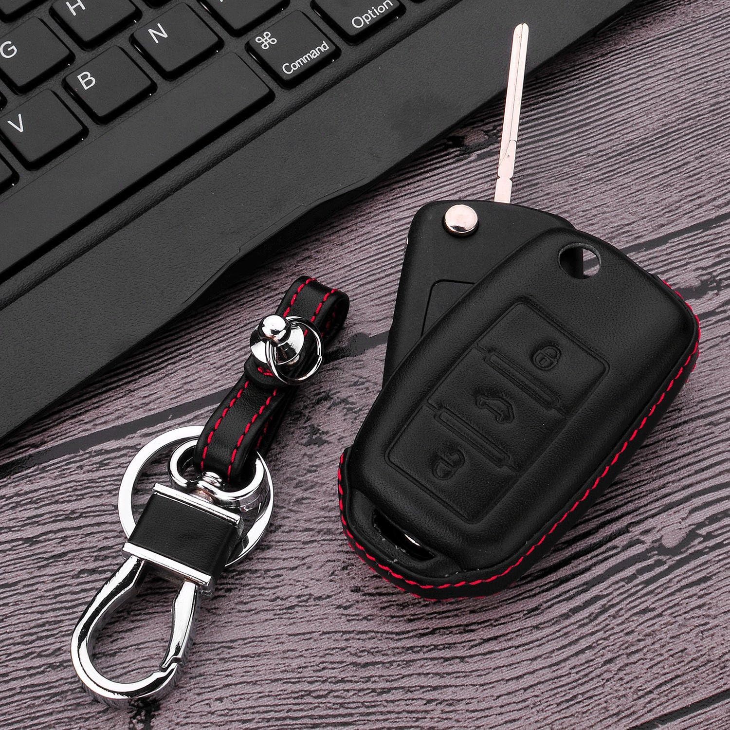 Genuine Leather Key Fob Cover for Volkswagen / for Skoda Flip Key image 5