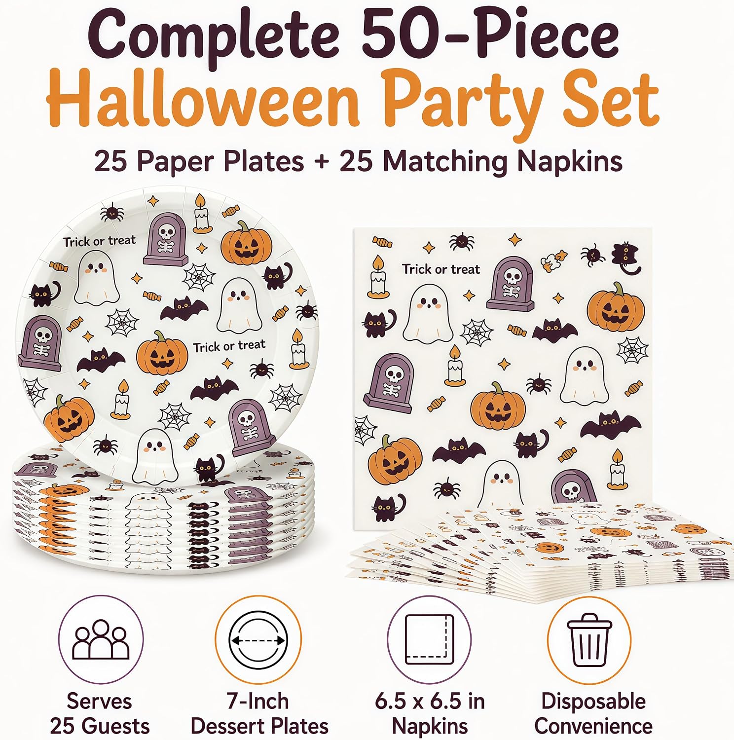 Halloween Plates and Napkins Set, 50-Piece Party Tableware image 2