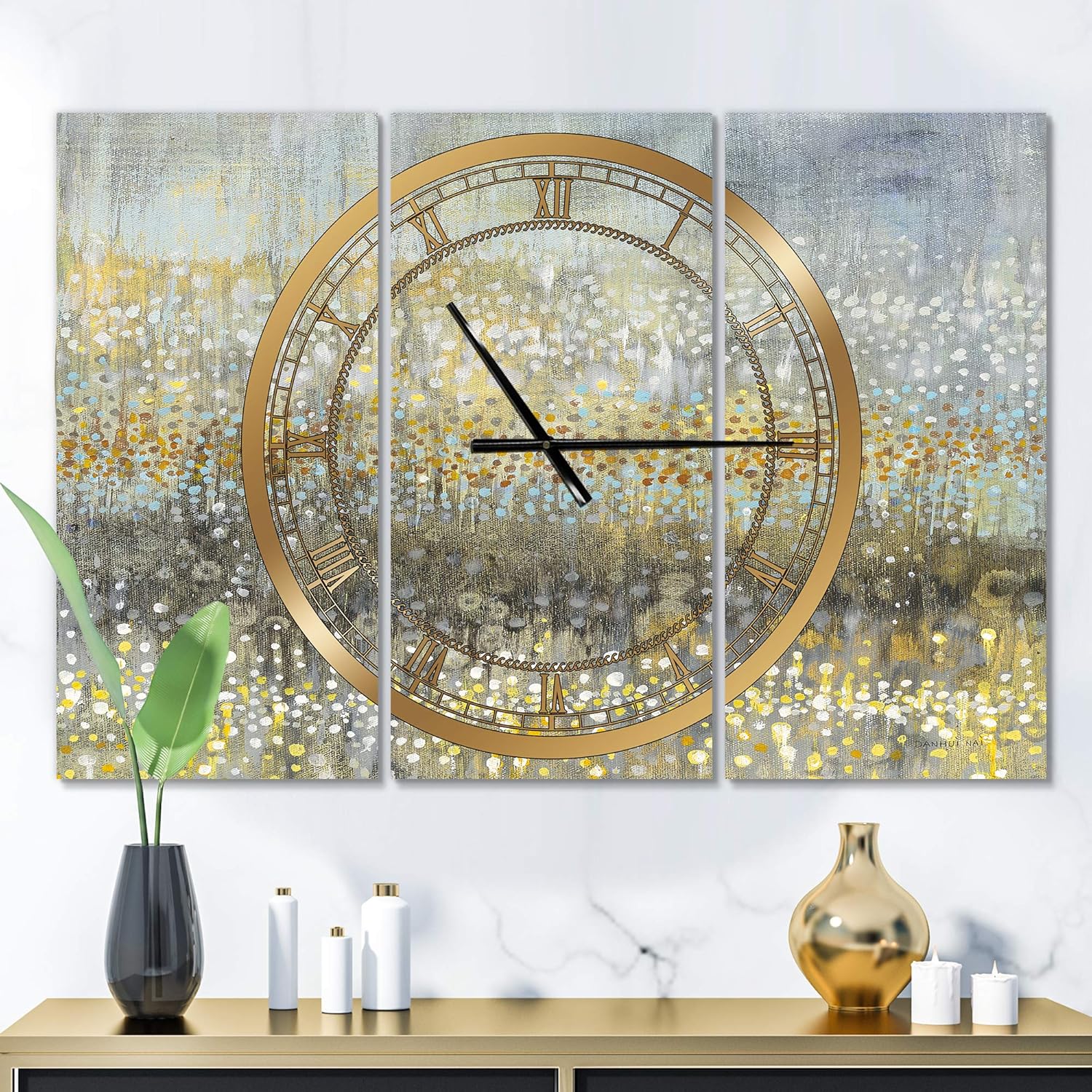 Modern Wall Clock 'Glam Rain Abstract IV' Glam Large Wall Clock for Office Decor