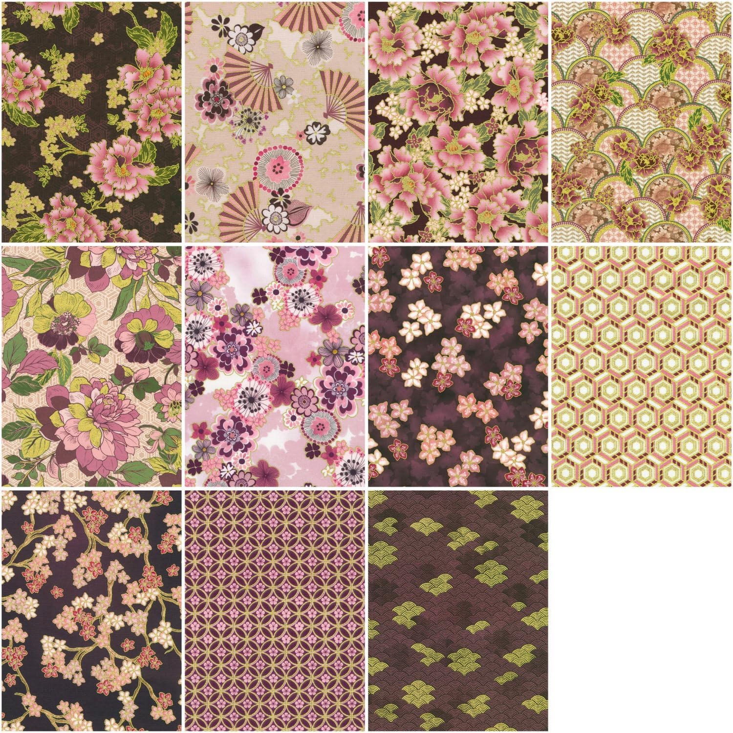 Imperial Collection Graceful Cranes Plum 11 Fat Quarters 1 Panel Robert Kaufman Fabrics FQ-2307-12 image 2