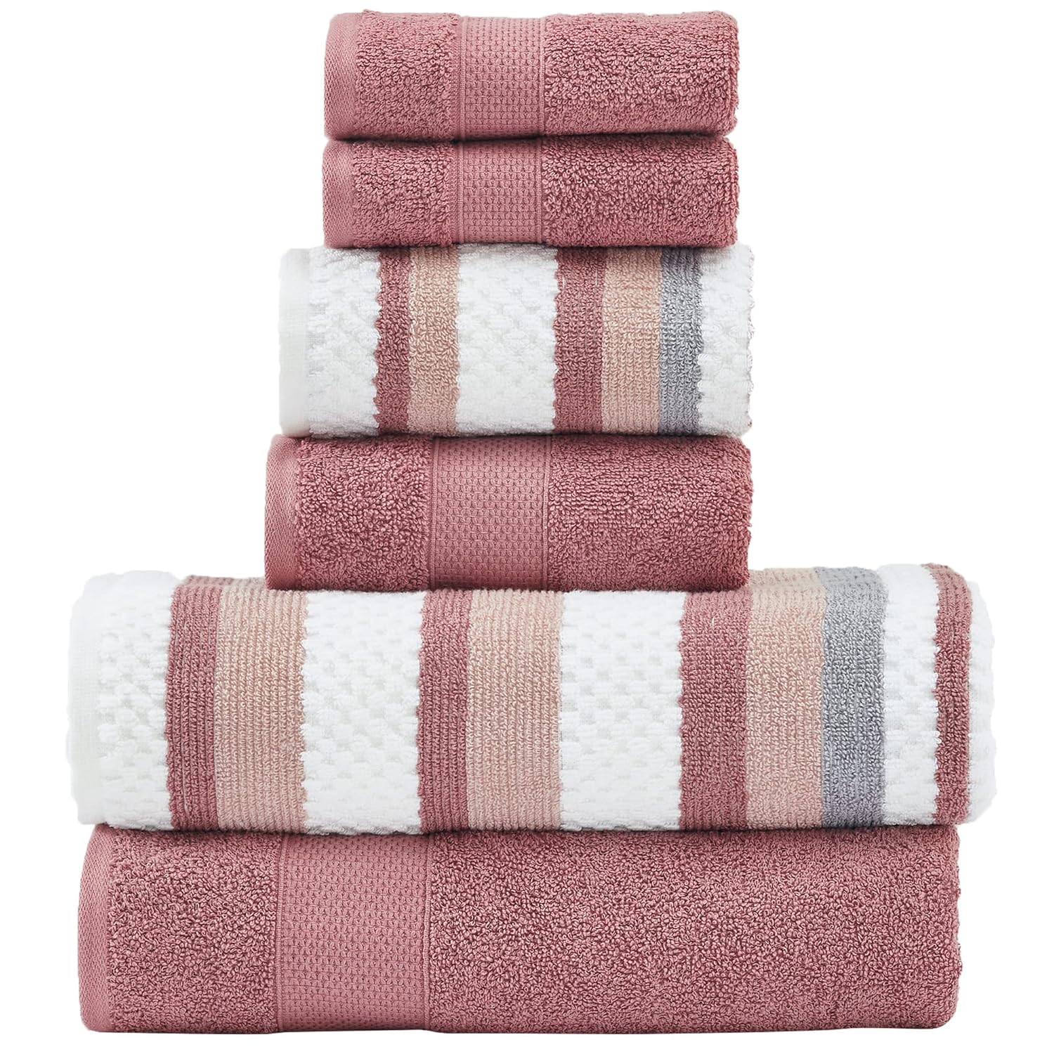 Modern Threads Pax 6-Piece Reversible Yarn Dyed Jacquard Towel Set - Bath Towels Hand Towels Washcloths - Super