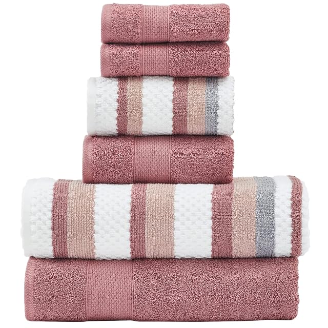 Modern Threads Pax 6-Piece Reversible Yarn Dyed Jacquard Towel Set - Bath Towels Hand Towels Washcloths - Super