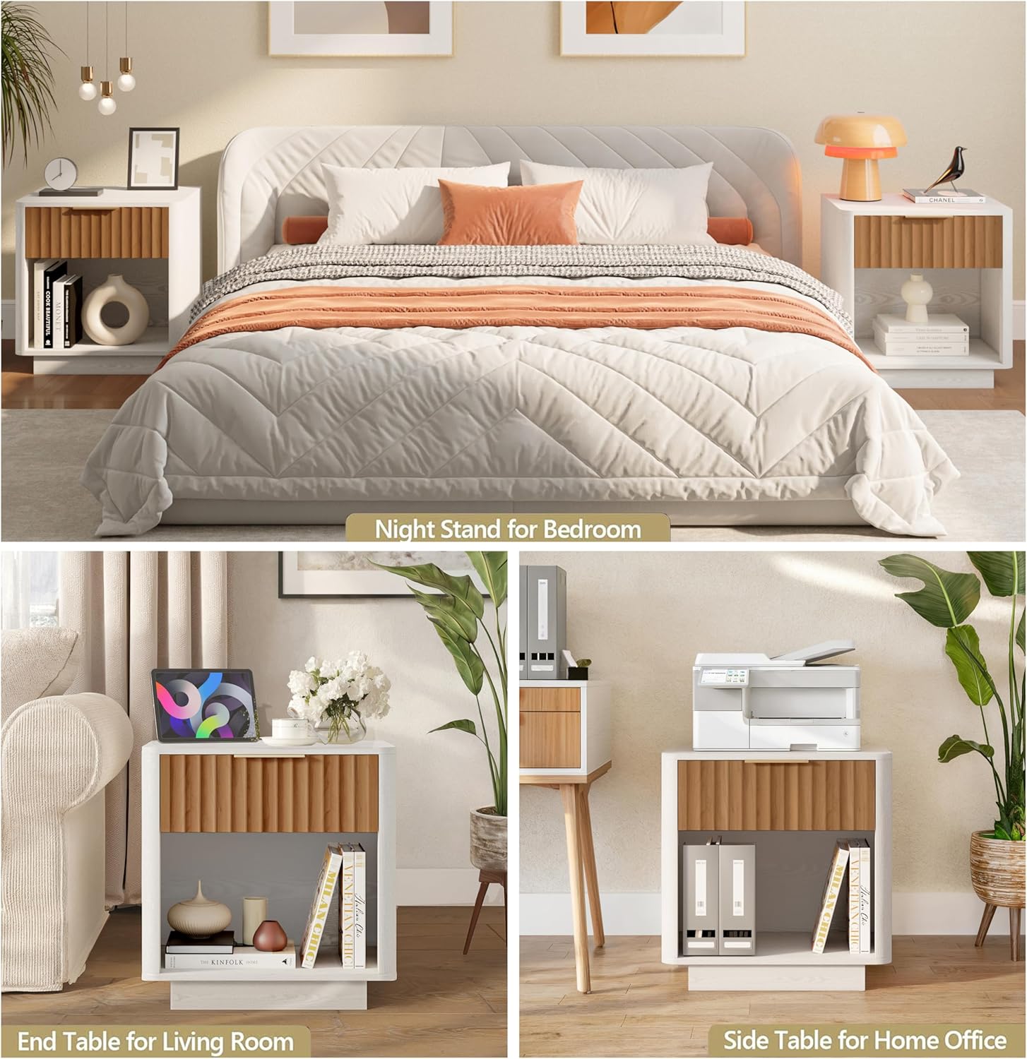 Night Stand,Mid Century Modern Nightstand, Bed Side Tables with Drawer Bedroom Set of 2, Living Room End Tables, Couch Side Table, Accent Table, White nightstand Set of 2