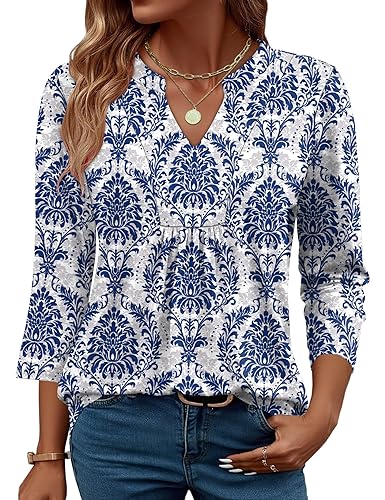 Micoson 3/4 Length Sleeve Womens Tops Fashion V Neck Blouses