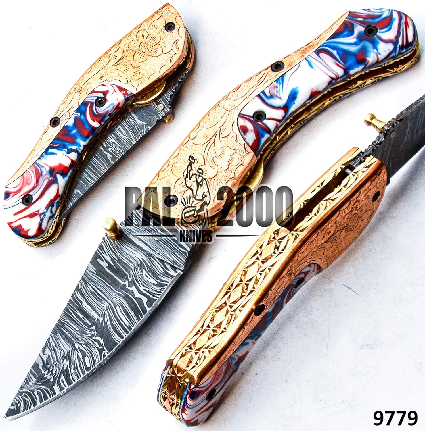 Handmade Damascus Steel 7 Inches Folding Pocket Knife - Resin Handle 9779