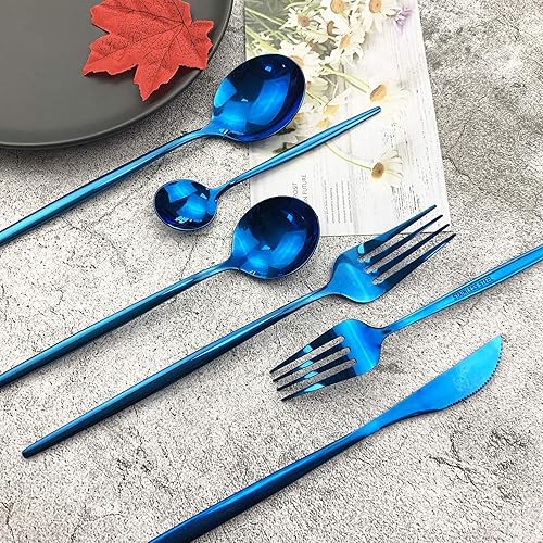 Miniatura 3 de JASHII Juego de cubiertos de acero inoxidable de 24 piezas con acabado brillante para 4 personas, cuchillo de cena, tenedor, cuchara, tenedor de