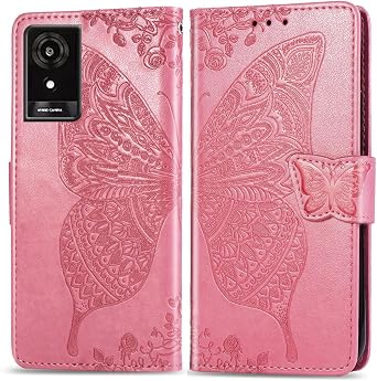 for TCL K23 K24 Phone Case Butterfly Embossed Flowers -Pink