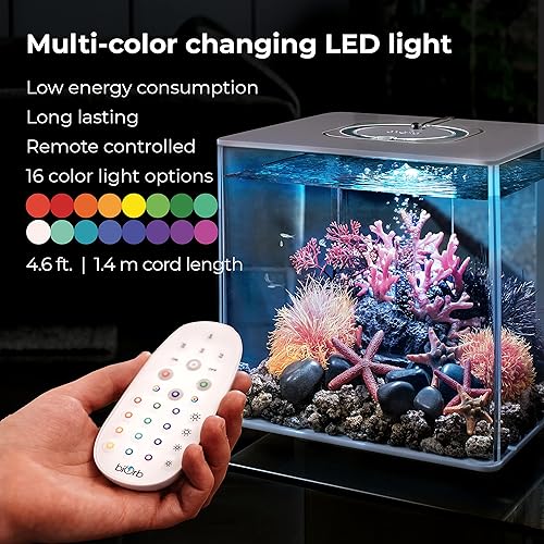Miniatura 6 de biOrb Cube 30 acuario acrílico de 8 galones con luces LED multicolor controladas a distancia, tanque compacto moderno para exhibición de mesa, blanco