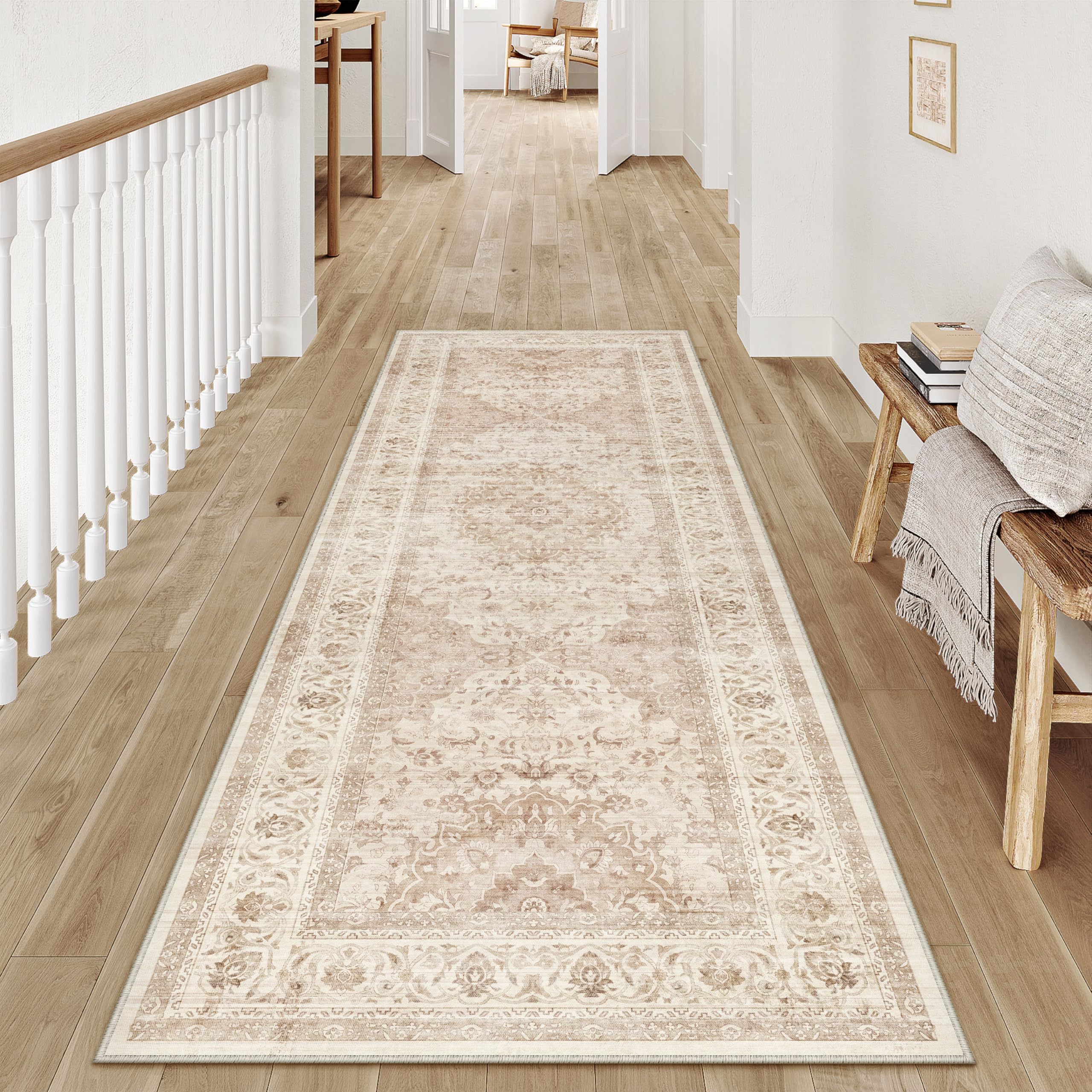 PureCozy Runner Rugs for Hallway 60x180cm Vintage Washable Cream Rug, Beige — image 1