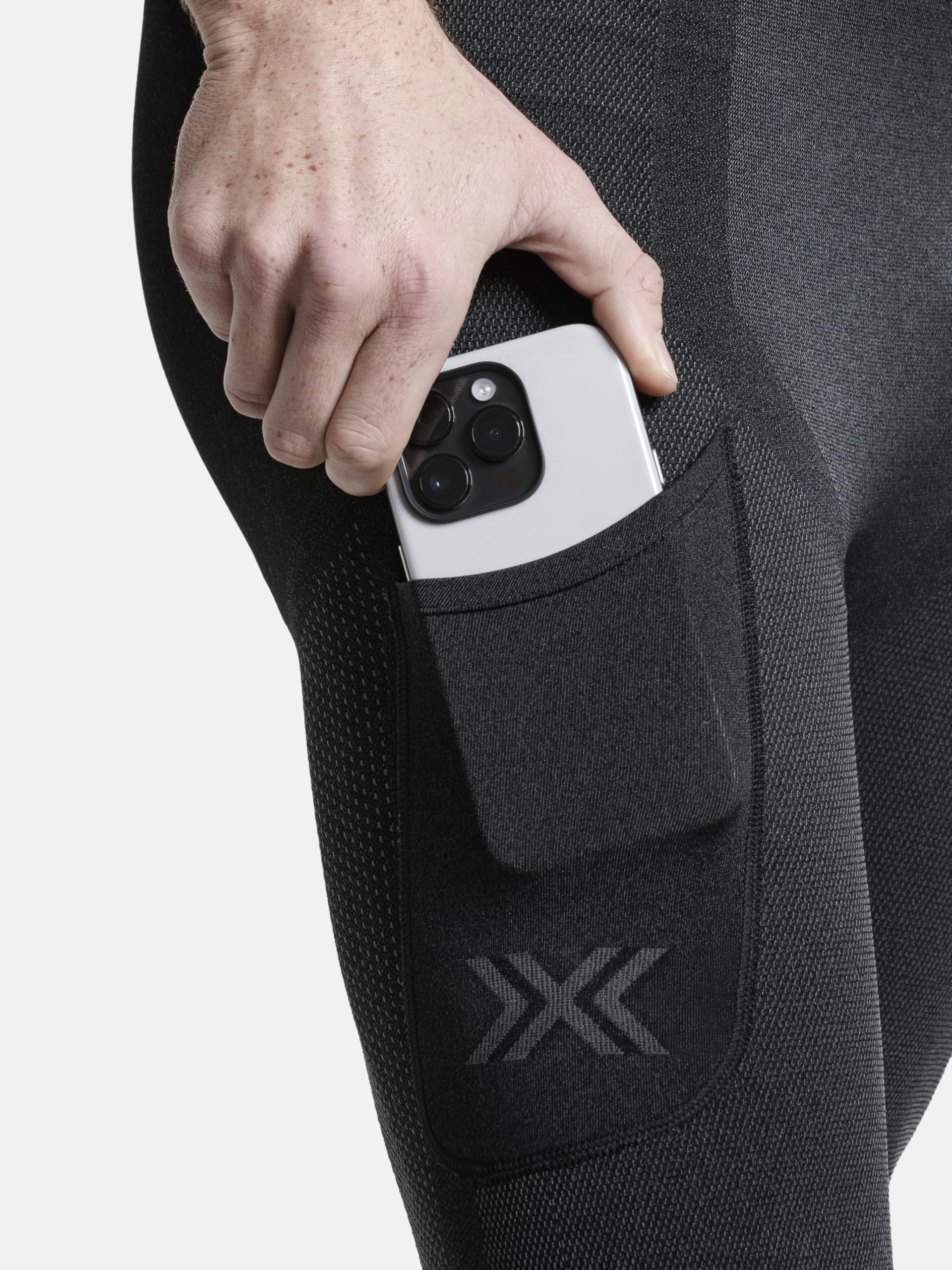 X-Bionic Malla Corta Xceed Run para Hombre - Malla de Running de Alto Rendimiento con tecnología HygroDiffuser y VectorSphere - Termorregulación y transpiración - X Negro/Gris Rinoceronte, M
