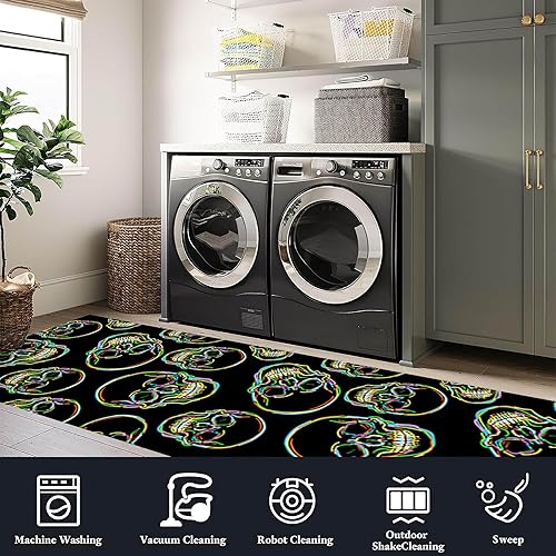 Miniatura 5 de Alfombra de esqueleto de cráneo de 1.3 x 7 pies, diseño gótico de esqueleto de terror Cyberpunk colores brillantes y brillantes, ultrafina,