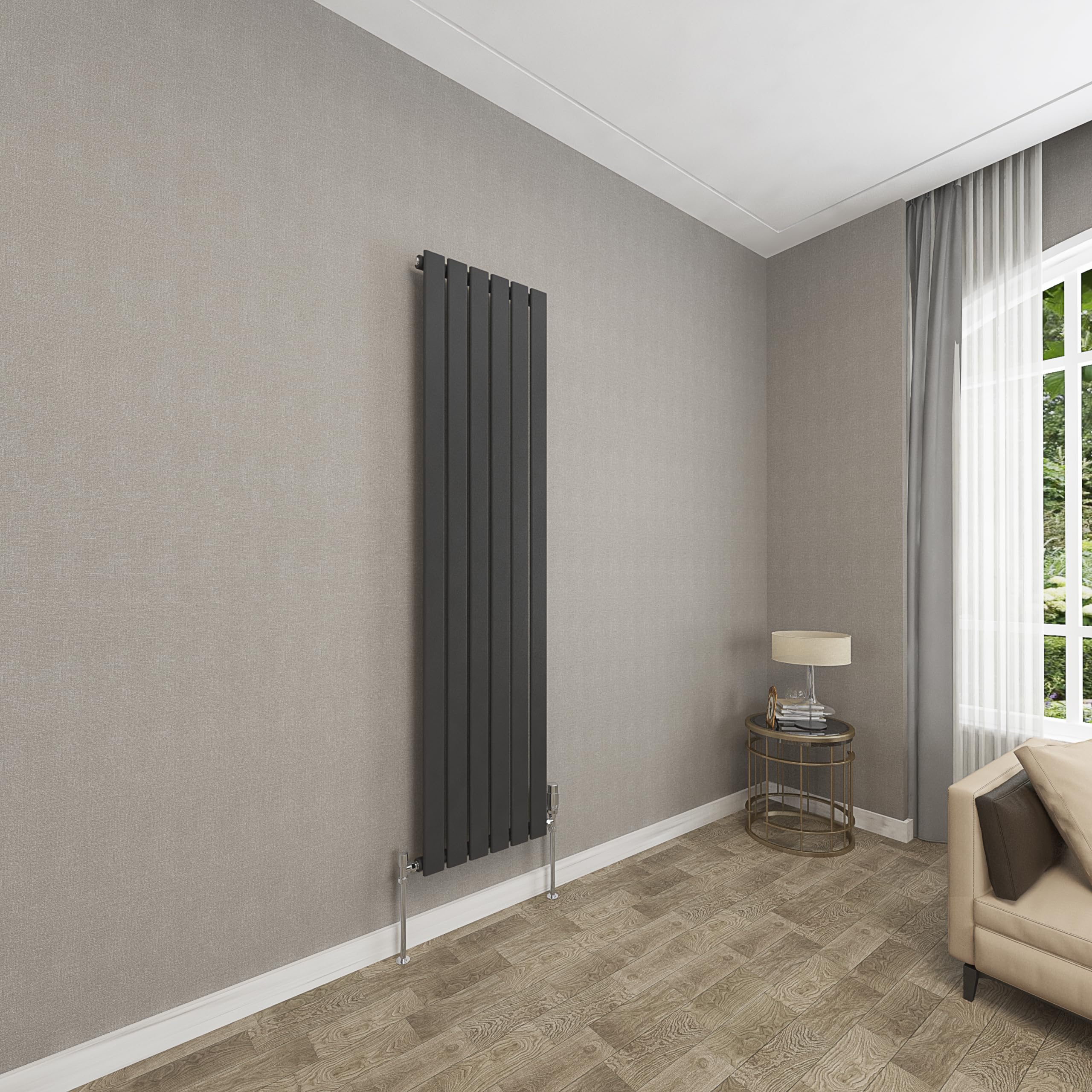 Sky bathroom | 1600x408mm Vertical Designer Radiators Black Flat Panel Single Panel Central Heating Radiator