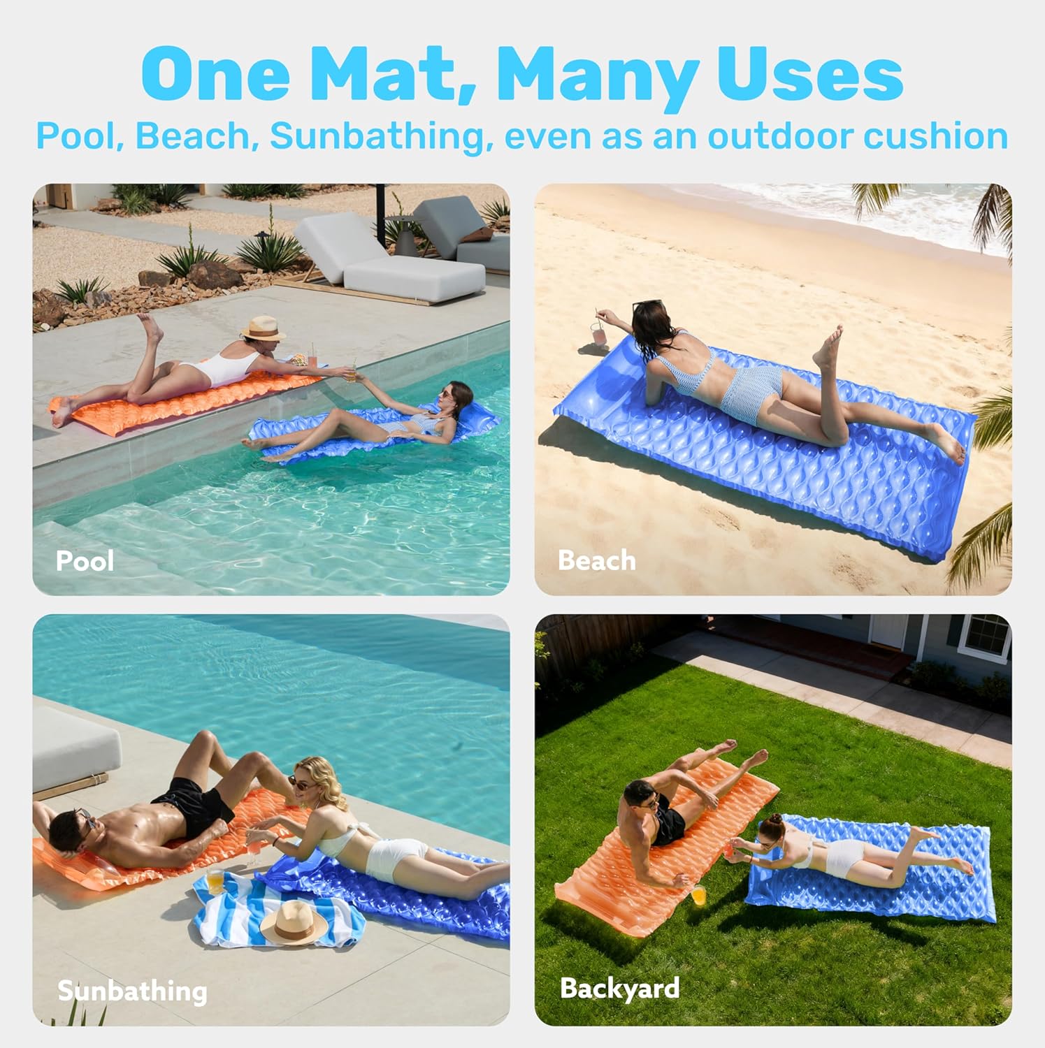 SLOOSH Inflatable Pool Floats Raft,Floating Lounge for Adults,64x32 inch Swimming Mat Pool Mattress with Headrest,2 Pieces Float Air Mat for Summer Water Beach Fun