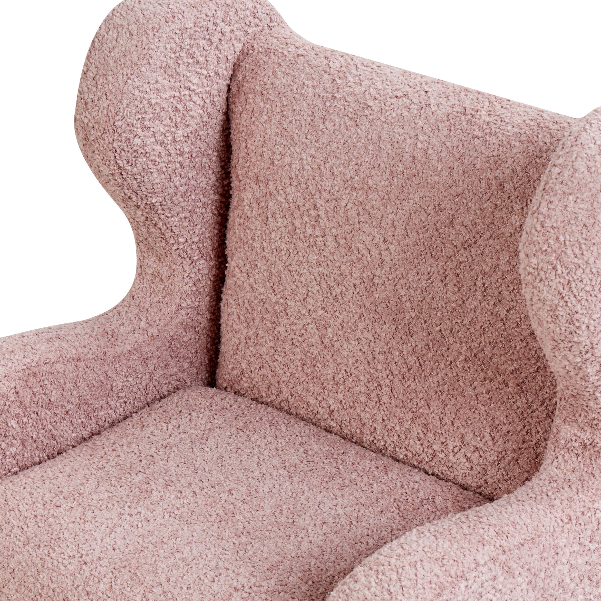Kindersessel Bouclé-Stoffbezug rosa Ohrensessel mit Holzbeinen modern Farum
