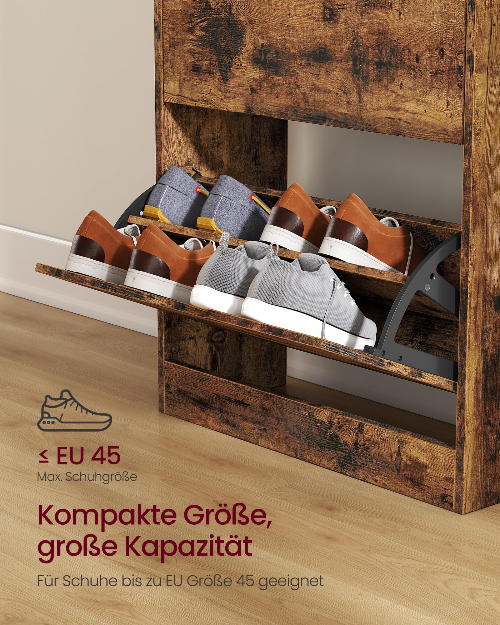 VASAGLE Schuhschrank, 3 Klappen, für 15-18 Paar Schuhe, 60 x 24 x 139 cm