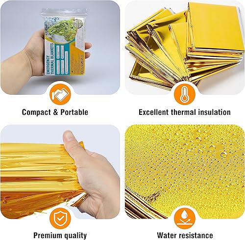 Miniatura 4 de General Medi Manta de emergencia (paquete de 12), manta de aluminio dorado de emergencia, perfecta para exteriores, senderismo, supervivencia,