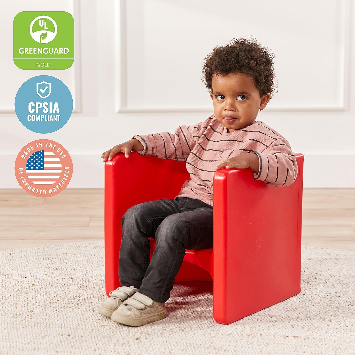 ECR4Kids Tri-Me Table and Cube Chair Set, Multipurpose Furniture, Red, 3-Piece