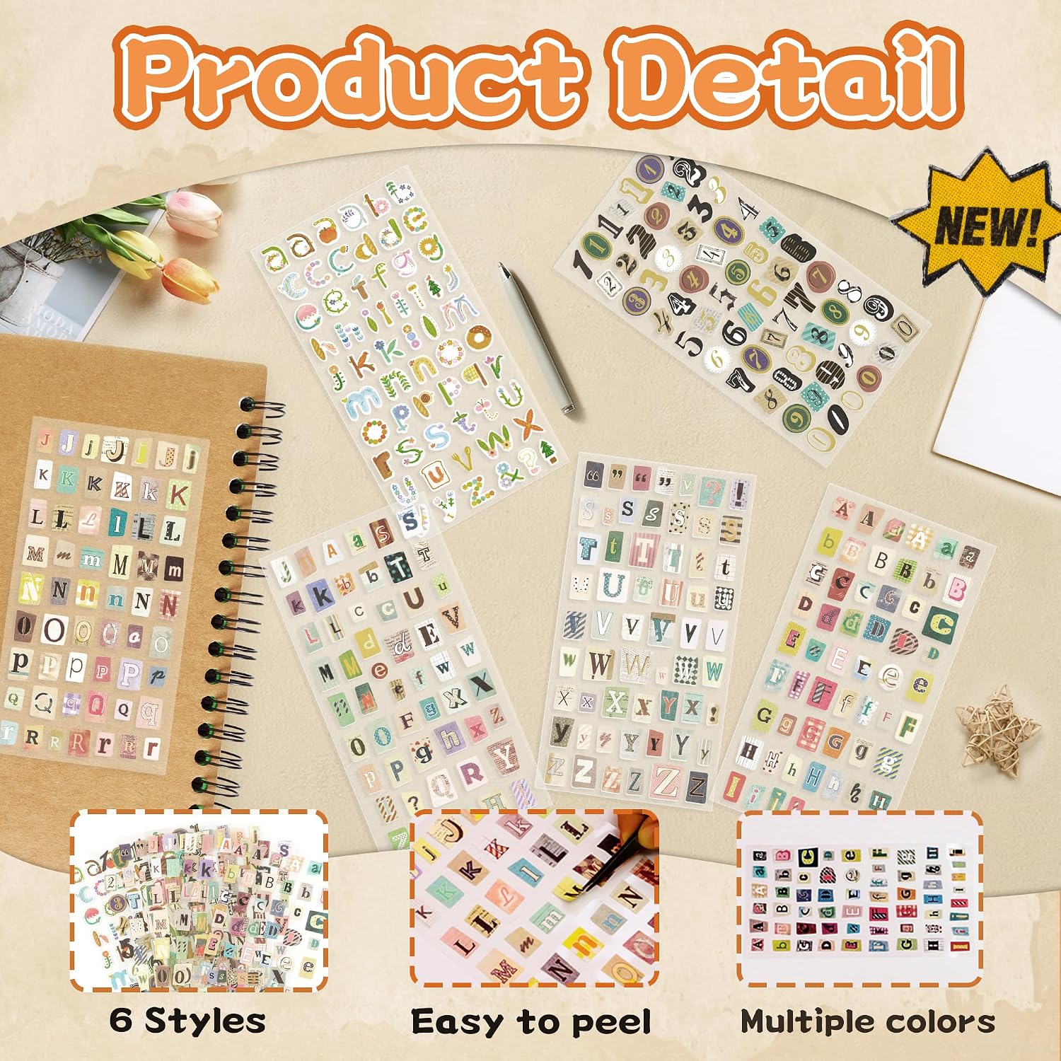 1388 Pcs Vintage Letter Stickers for Scrapbooking Supplies, 24 Sheets Alphabet Sticker for Journaling Scrapbook Stickers,Self Adhesive Small Number Decals for Junk Journal Laptop Water Bottles Crafts