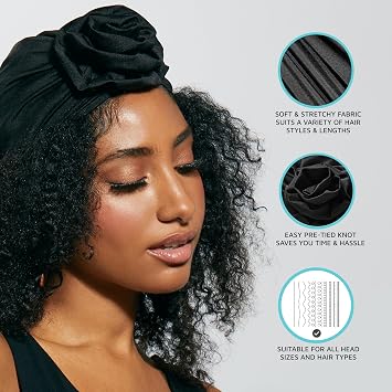 KISS COLORS & CARE Soft Satin Wrap Scarf - Black, Long Lasting, Multi-Purpose, Soft Premium Scarf For Minimizing Frizz, Preventing Breakage & Securing Hair Styles, Wigs & Weaves For All Hair Styles