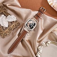Vista 9 de Correa de reloj de cuero compatible con Fitbit Sense 2/Fitbit Versa 4 correas para mujer, correa de cuero elegante con hebilla de metal de diamantes